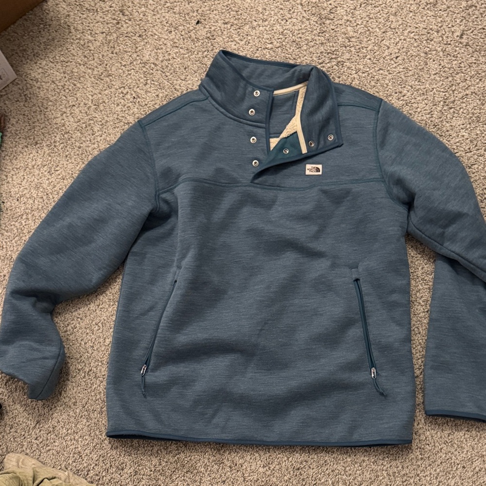 The North Face Slate Blue Snap-Placket Pullover Large Sherpa Lined
